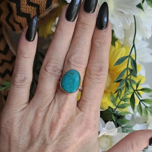 Peruvian Opalina Solitaire Ring In Sterling Silver.